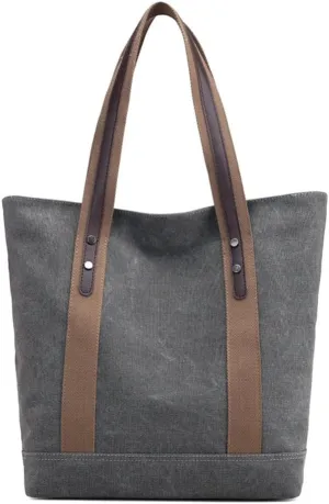 Women's Casual Canvas Handbags Work Tote Purses Shoulder Bags (Brown) One Size