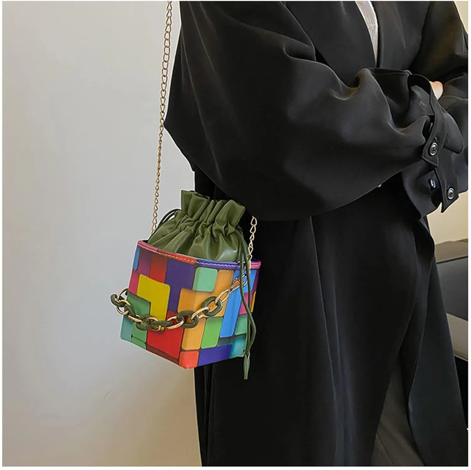 Women's Cube Shape Handbag Magic Shoulder Bag Clutch Bag with Super Long Shoulder Strap Camera Shoulder Bag PU Leather