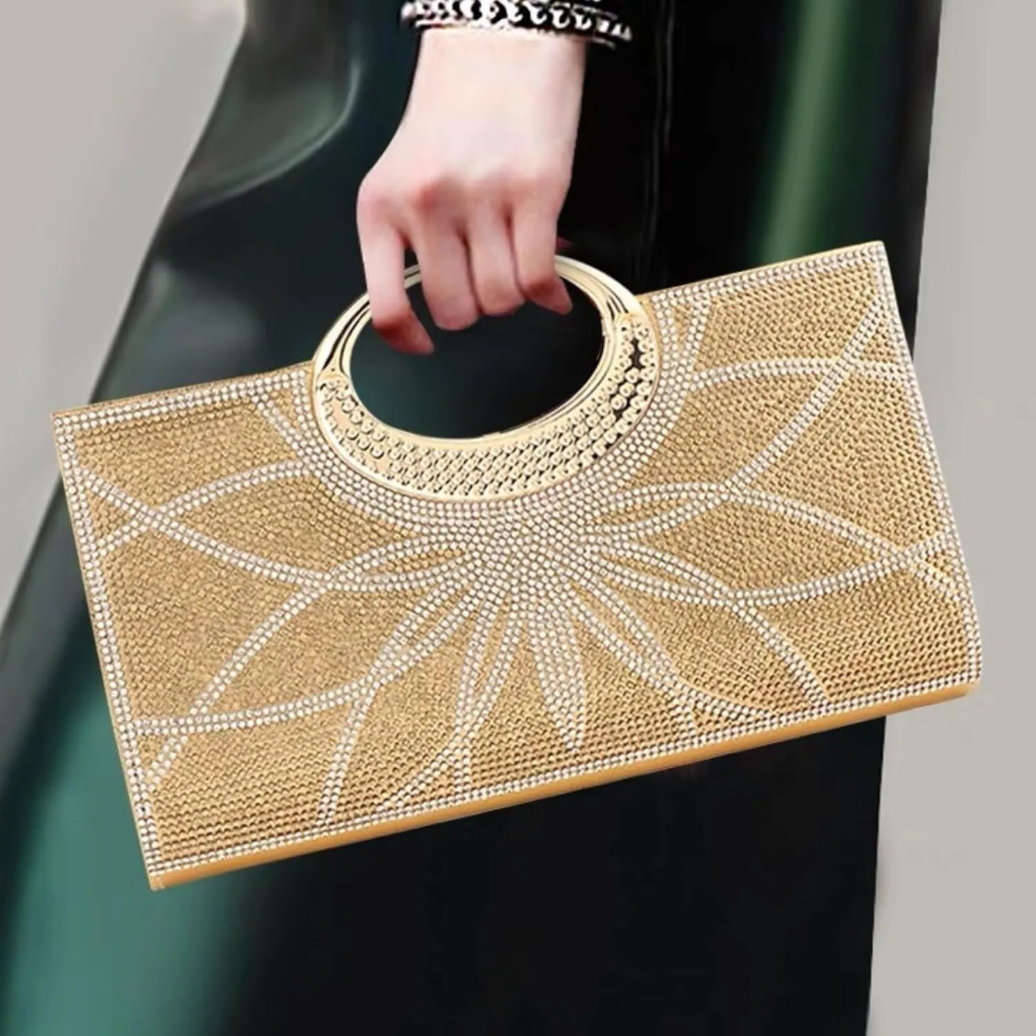 Women's Elegant Crystal Evening Handbag Glitter Top Handle Evening Purse Clutch Wedding Shoulder Bag Small Square Bag