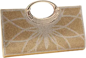Women's Elegant Crystal Evening Handbag Glitter Top Handle Evening Purse Clutch Wedding Shoulder Bag Small Square Bag