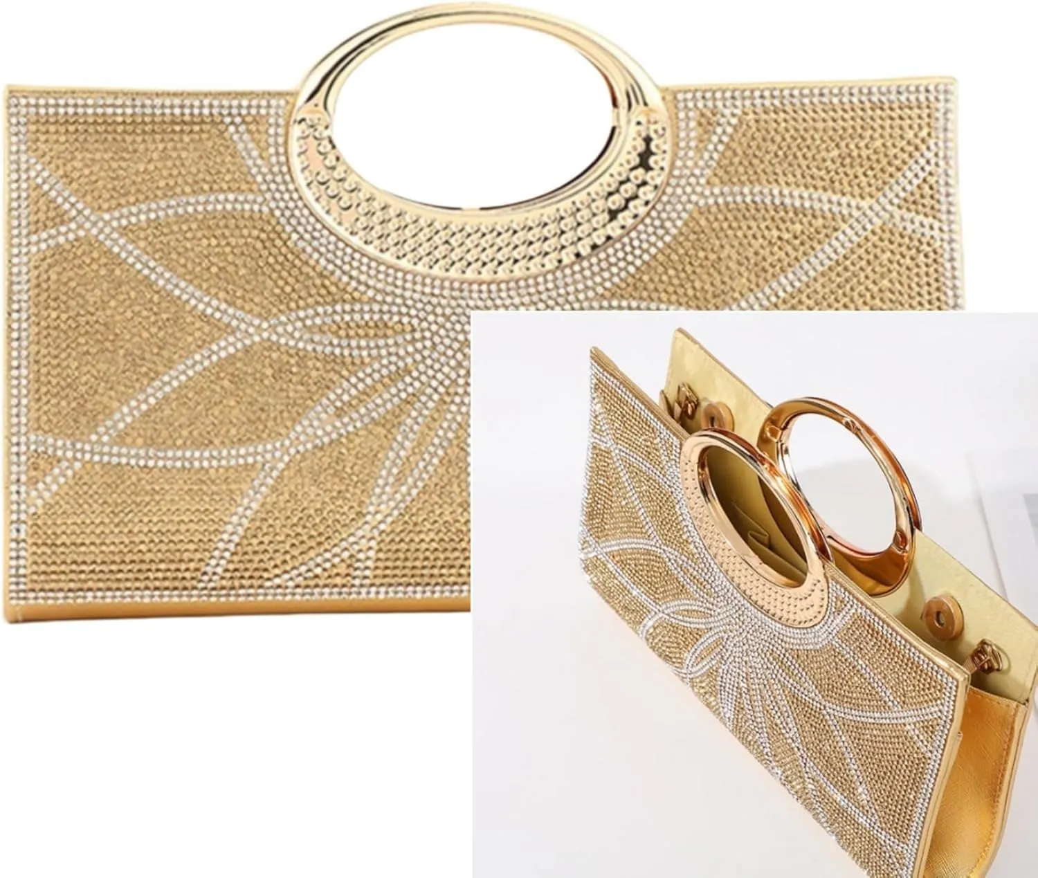 Women's Elegant Crystal Evening Handbag Glitter Top Handle Evening Purse Clutch Wedding Shoulder Bag Small Square Bag