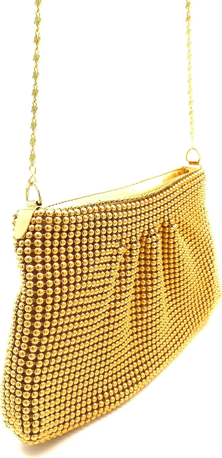 Women's Evening Clutches Metal Beaded Mesh Party Purse Bag
