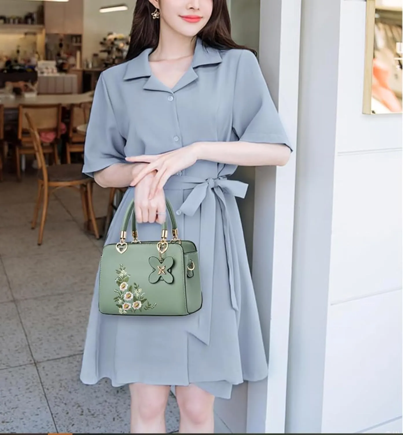 Women's Fashion Leather Handbag, Embroidered Purse Handbag, Lady's Flower Satchel Crossbody Bag Tote Bag