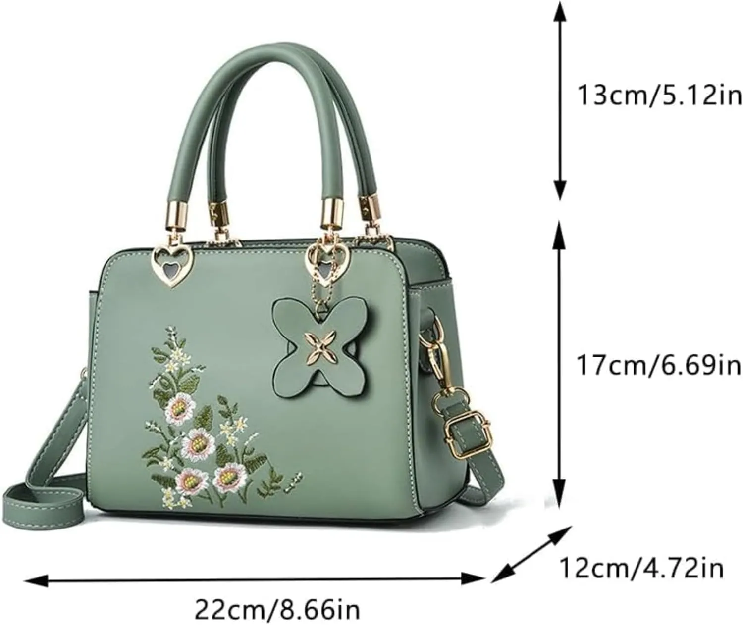 Women's Fashion Leather Handbag, Embroidered Purse Handbag, Lady's Flower Satchel Crossbody Bag Tote Bag
