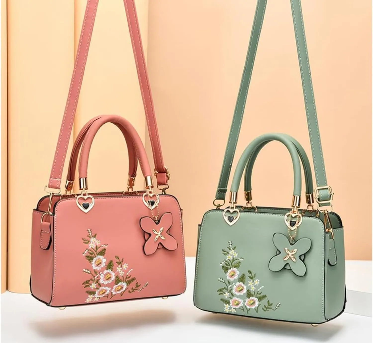 Women's Fashion Leather Handbag, Embroidered Purse Handbag, Lady's Flower Satchel Crossbody Bag Tote Bag
