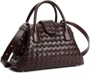 Women's Genuine Leather Woven Handbag, Crossbody Handbag, Crossbody Single-shoulder Top Handle Double Treatment