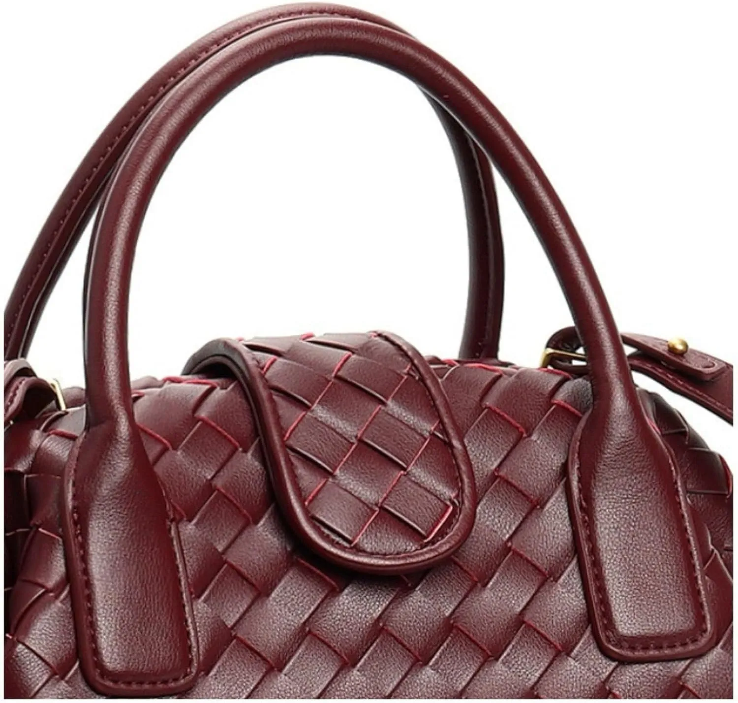 Women's Genuine Leather Woven Handbag, Crossbody Handbag, Crossbody Single-shoulder Top Handle Double Treatment