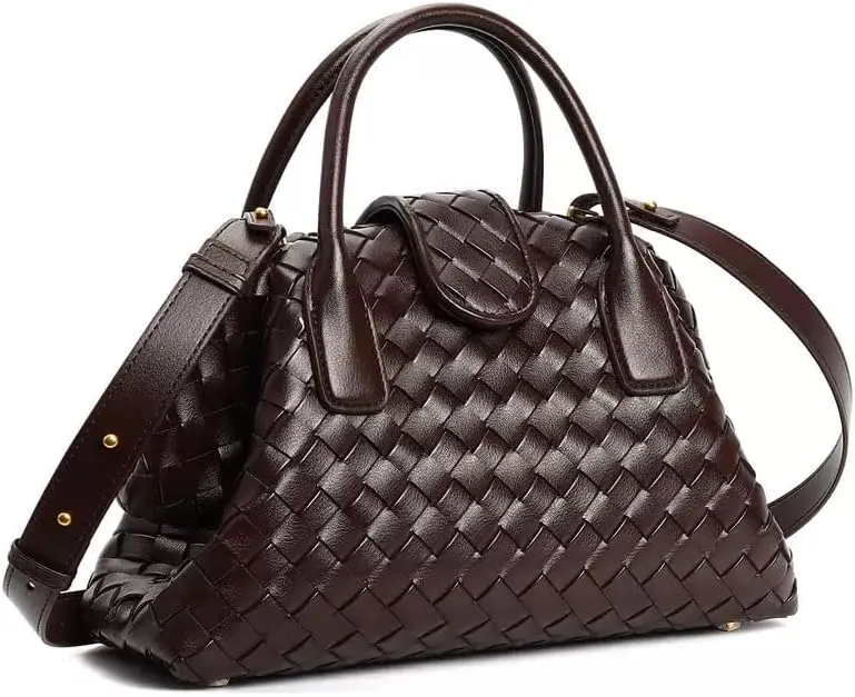 Women's Genuine Leather Woven Handbag, Crossbody Handbag, Crossbody Single-shoulder Top Handle Double Treatment