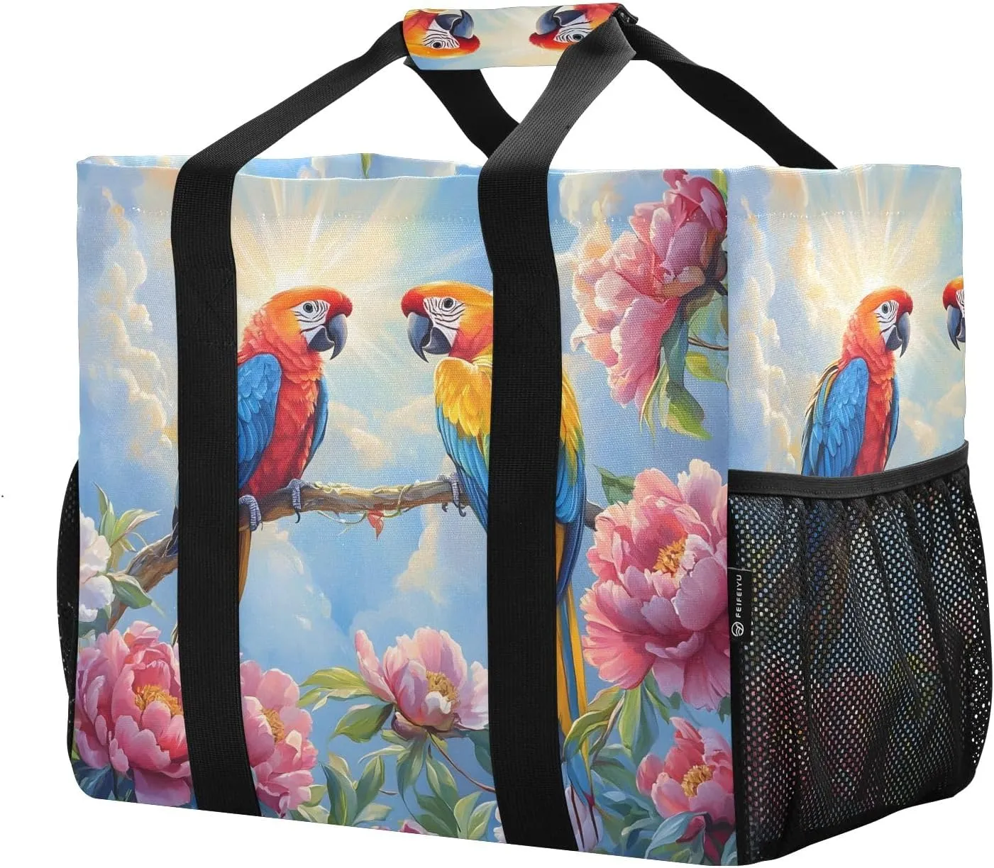 Women's Handbag Large Beach Tote Bag Zippered Handbag Quilted Shoulder Bag for Travel Work Gym Two Silver Mist Flowers