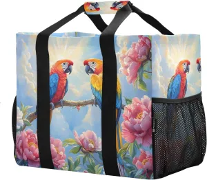 Women's Handbag Large Beach Tote Bag Zippered Handbag Quilted Shoulder Bag for Travel Work Gym Two Silver Mist Flowers