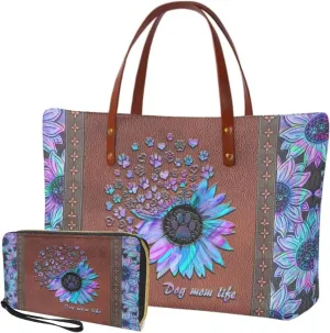 Womens Handbag with Matching Wallet, Large Top Handle Purse Shoulder Tote Bag with PU Clutch Wallet Purse…