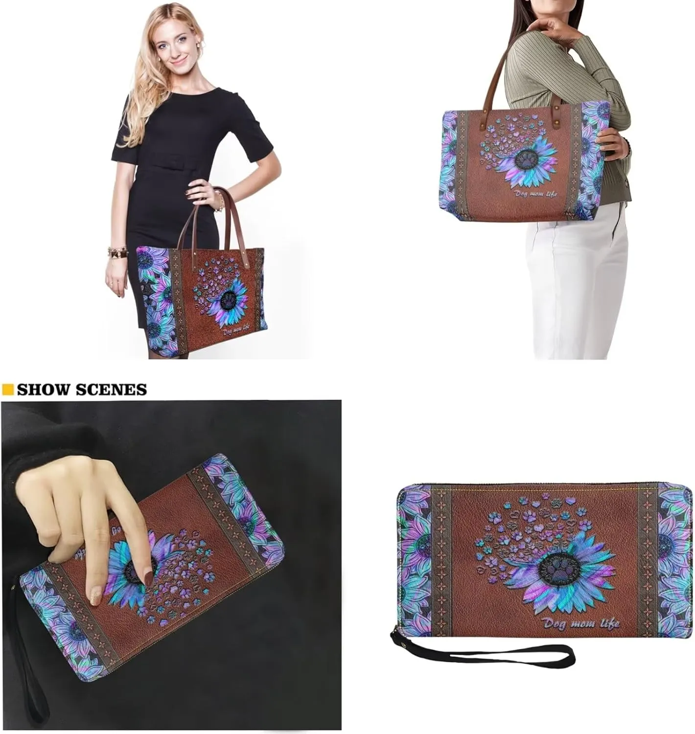Womens Handbag with Matching Wallet, Large Top Handle Purse Shoulder Tote Bag with PU Clutch Wallet Purse…