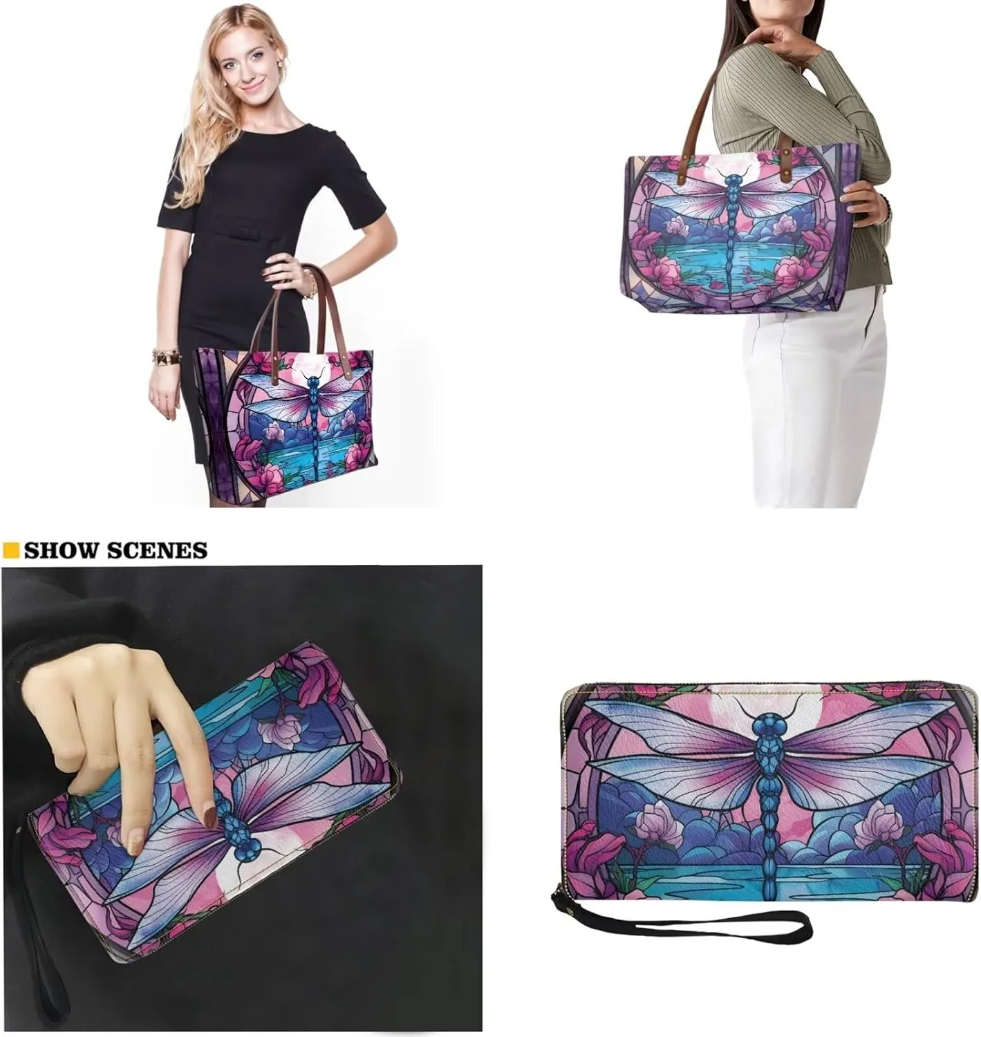Womens Handbag with Matching Wallet, Large Top Handle Purse Shoulder Tote Bag with PU Clutch Wallet Purse…