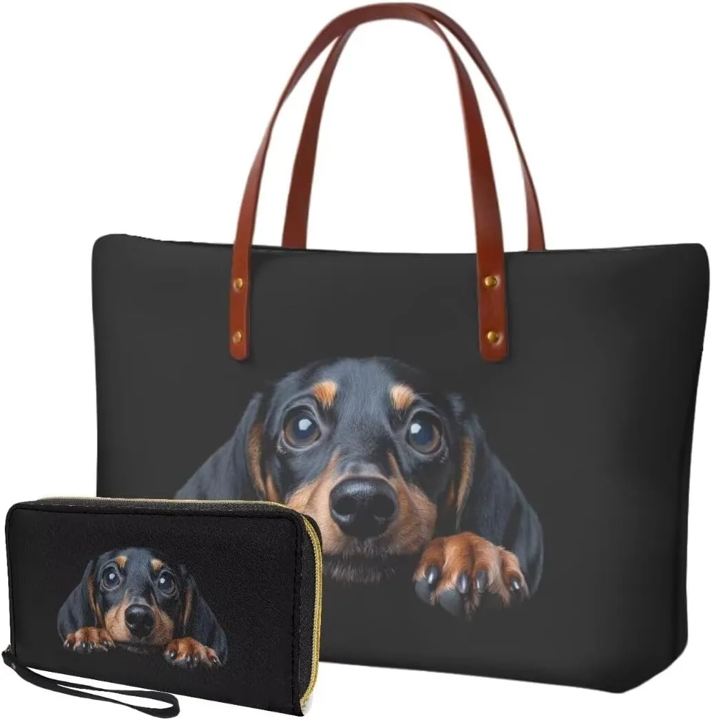 Womens Handbag with Matching Wallet, Large Top Handle Purse Shoulder Tote Bag with PU Clutch Wallet Purse…