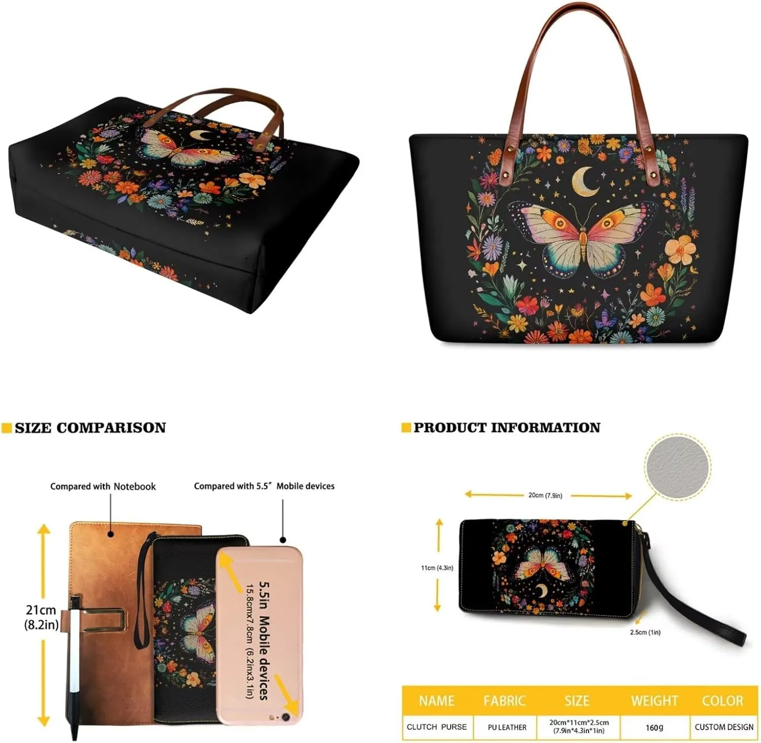 Womens Handbag with Matching Wallet, Large Top Handle Purse Shoulder Tote Bag with PU Clutch Wallet Purse…
