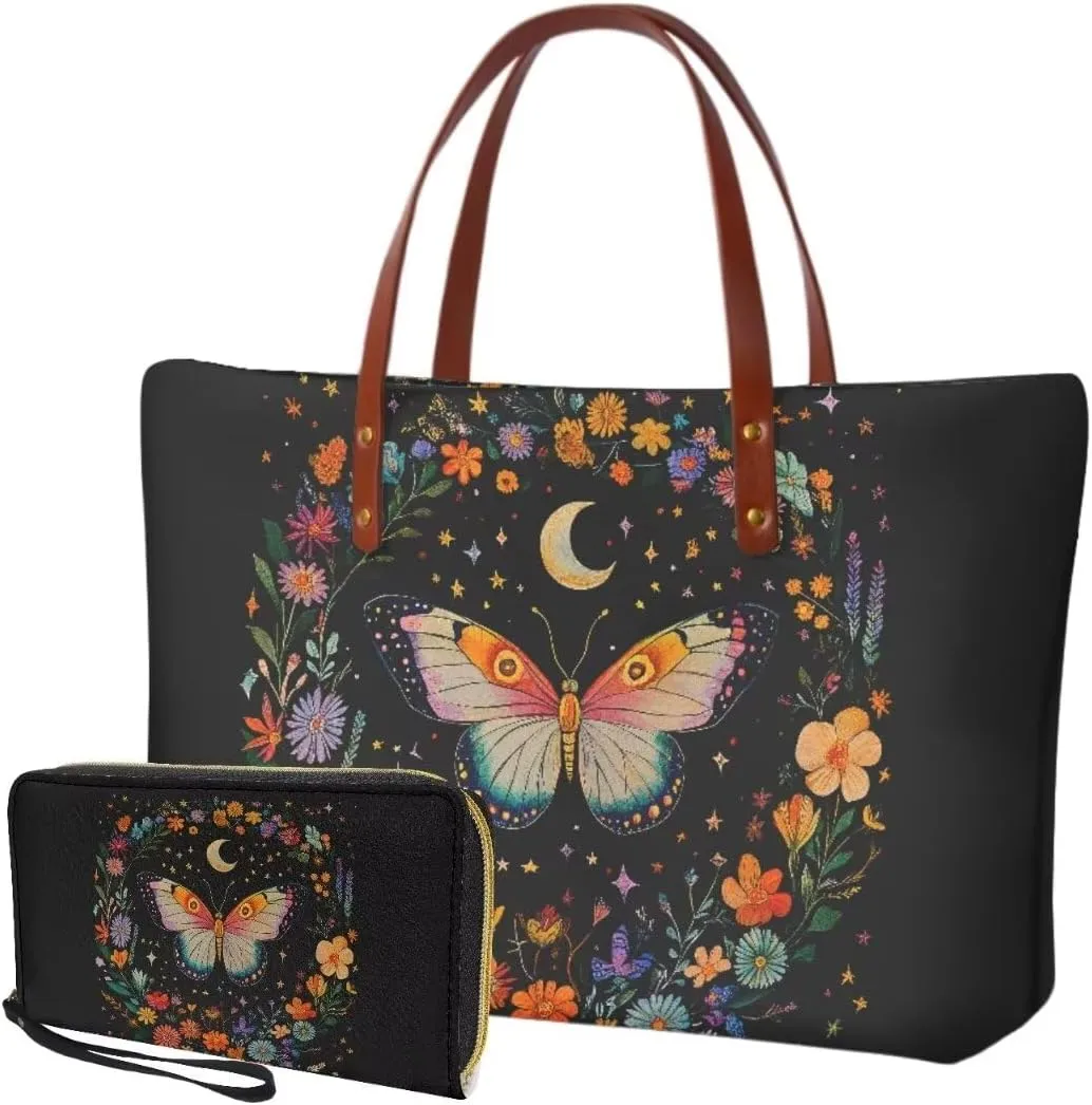 Womens Handbag with Matching Wallet, Large Top Handle Purse Shoulder Tote Bag with PU Clutch Wallet Purse…