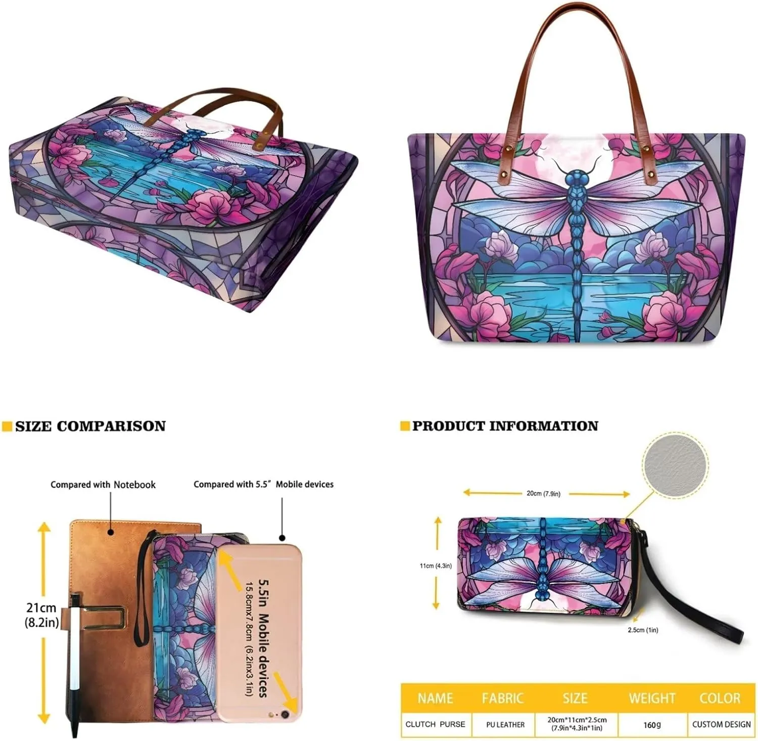 Womens Handbag with Matching Wallet, Large Top Handle Purse Shoulder Tote Bag with PU Clutch Wallet Purse…