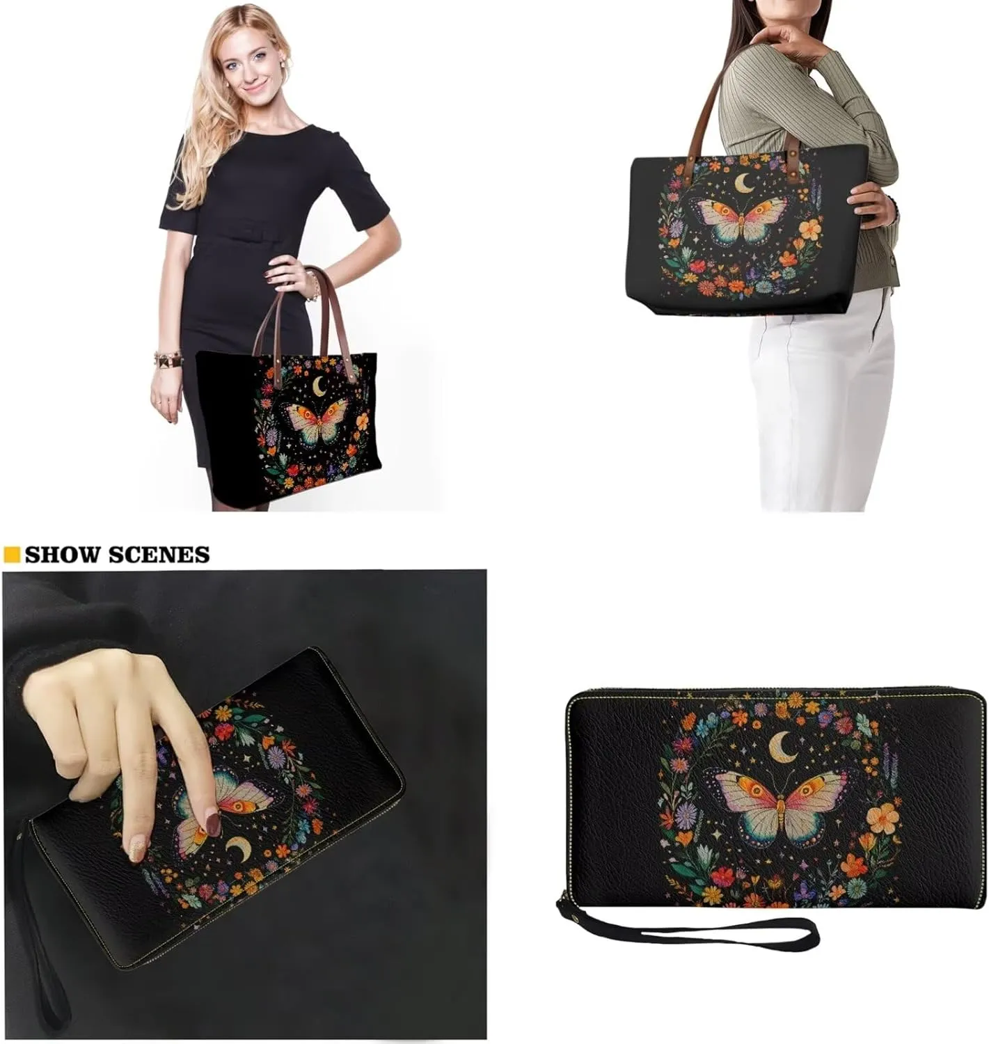 Womens Handbag with Matching Wallet, Large Top Handle Purse Shoulder Tote Bag with PU Clutch Wallet Purse…