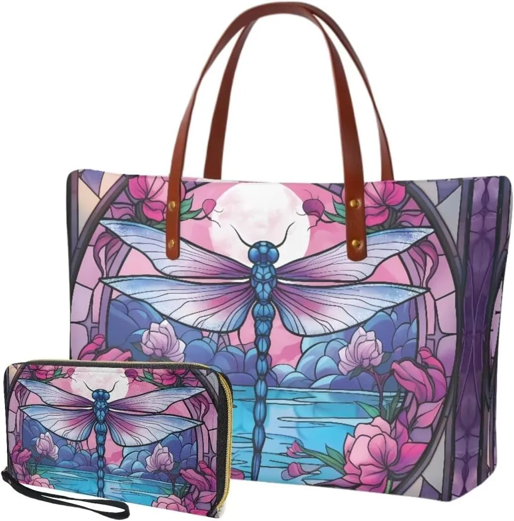 Womens Handbag with Matching Wallet, Large Top Handle Purse Shoulder Tote Bag with PU Clutch Wallet Purse…