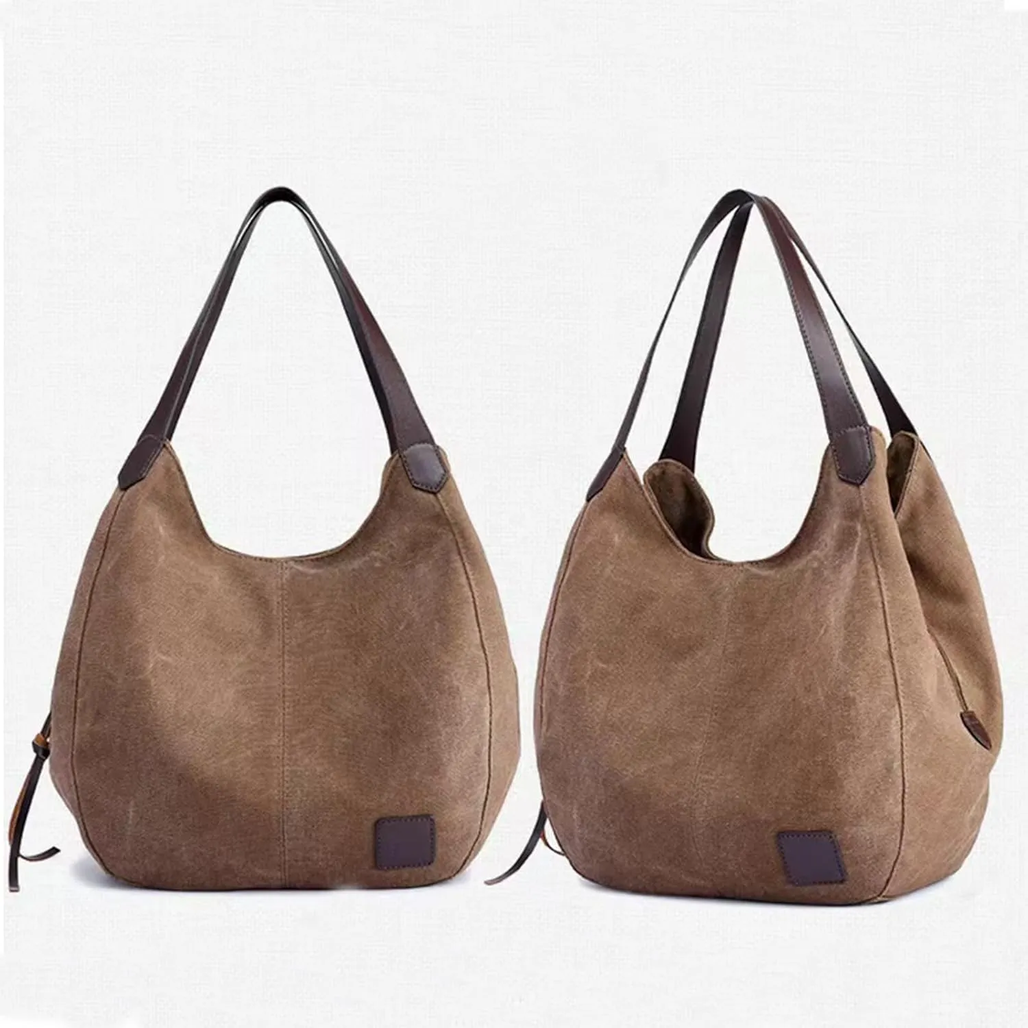 Women's Multi-pocket Canvas Shoulder Bag Fashion Cotton Canvas Totes Purses Casual Top Handle Handbags Hobo Bags