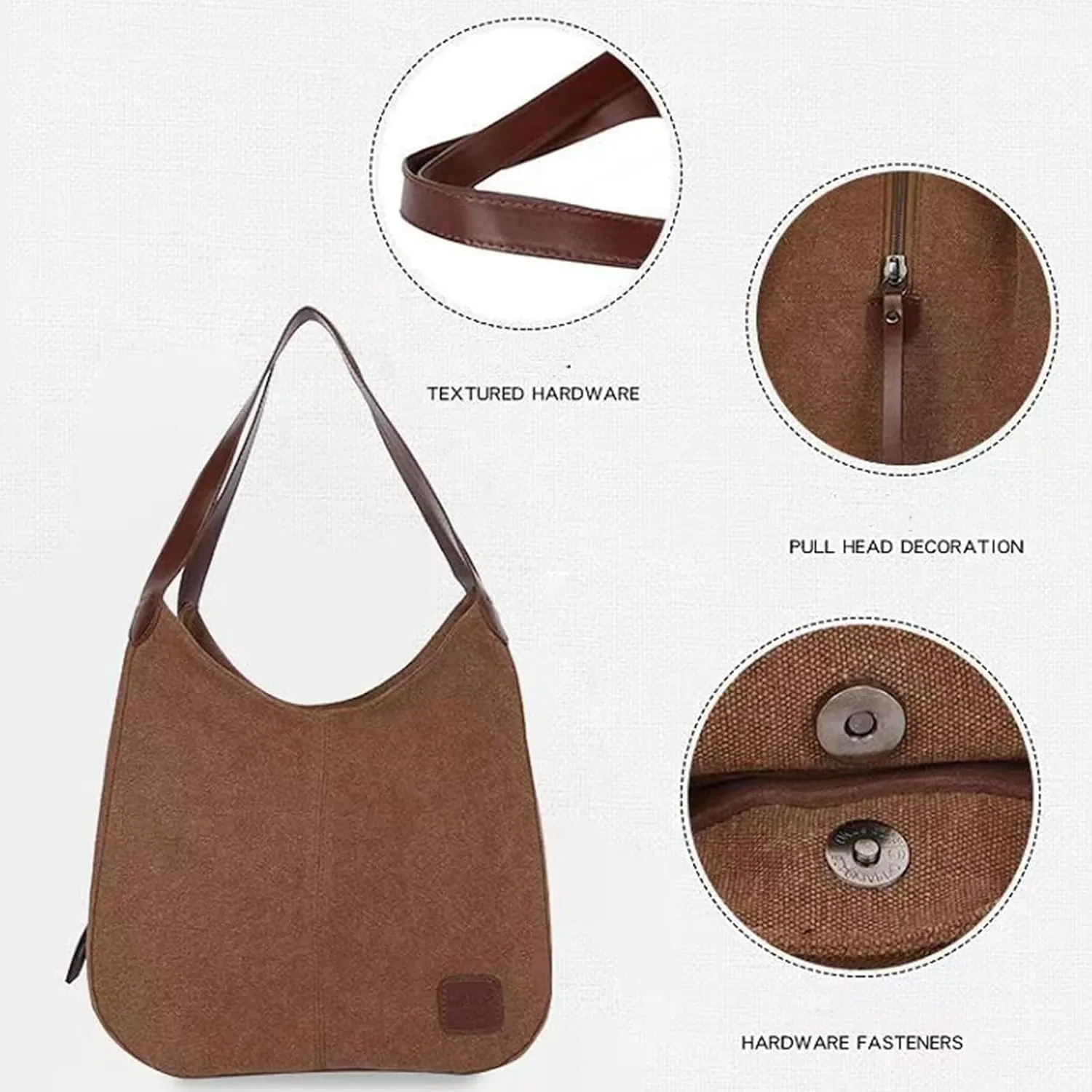 Women's Multi-pocket Canvas Shoulder Bag Fashion Cotton Canvas Totes Purses Casual Top Handle Handbags Hobo Bags