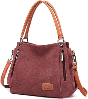 Women's Multi-pocket Shoulder Bag Satchel Fashion Canvas Handbag Simple Tote Purse Top-Handle Bag