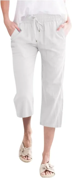 Womens Summer Flowy Cotton Linen Palazzo Wide Leg Pants Pajamas High Waisted Pant Long Trousers with Pocket