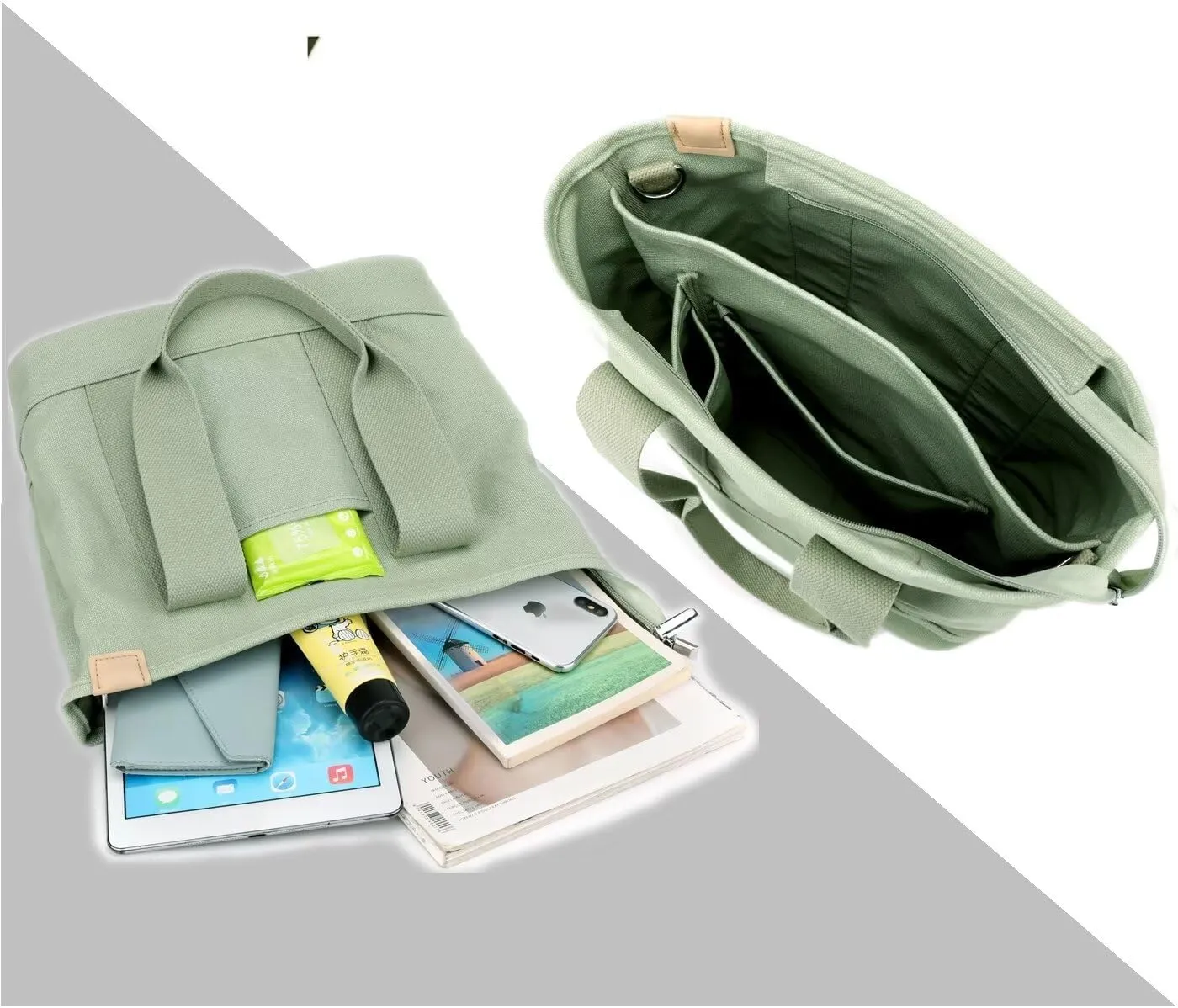 Women's Tote Purse Canvas Crossbody Bag Multi-pocket Shoulder Bag Heavy Duty Stored Bag Top Handle Hobo Handbags Satchel