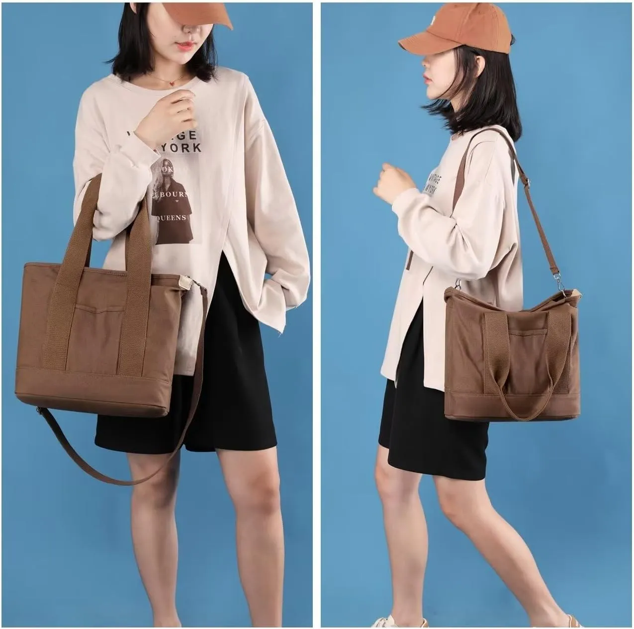 Women's Tote Purse Canvas Crossbody Bag Multi-pocket Shoulder Bag Heavy Duty Stored Bag Top Handle Hobo Handbags Satchel