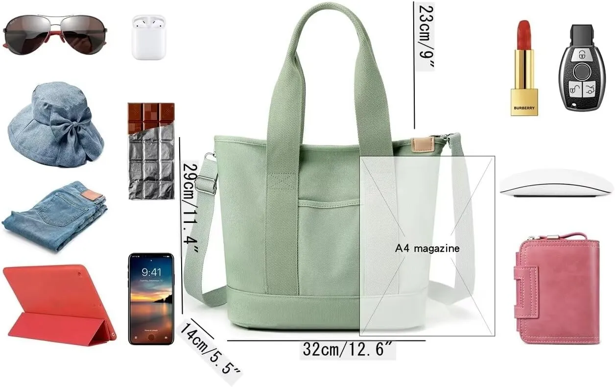 Women's Tote Purse Canvas Crossbody Bag Multi-pocket Shoulder Bag Heavy Duty Stored Bag Top Handle Hobo Handbags Satchel