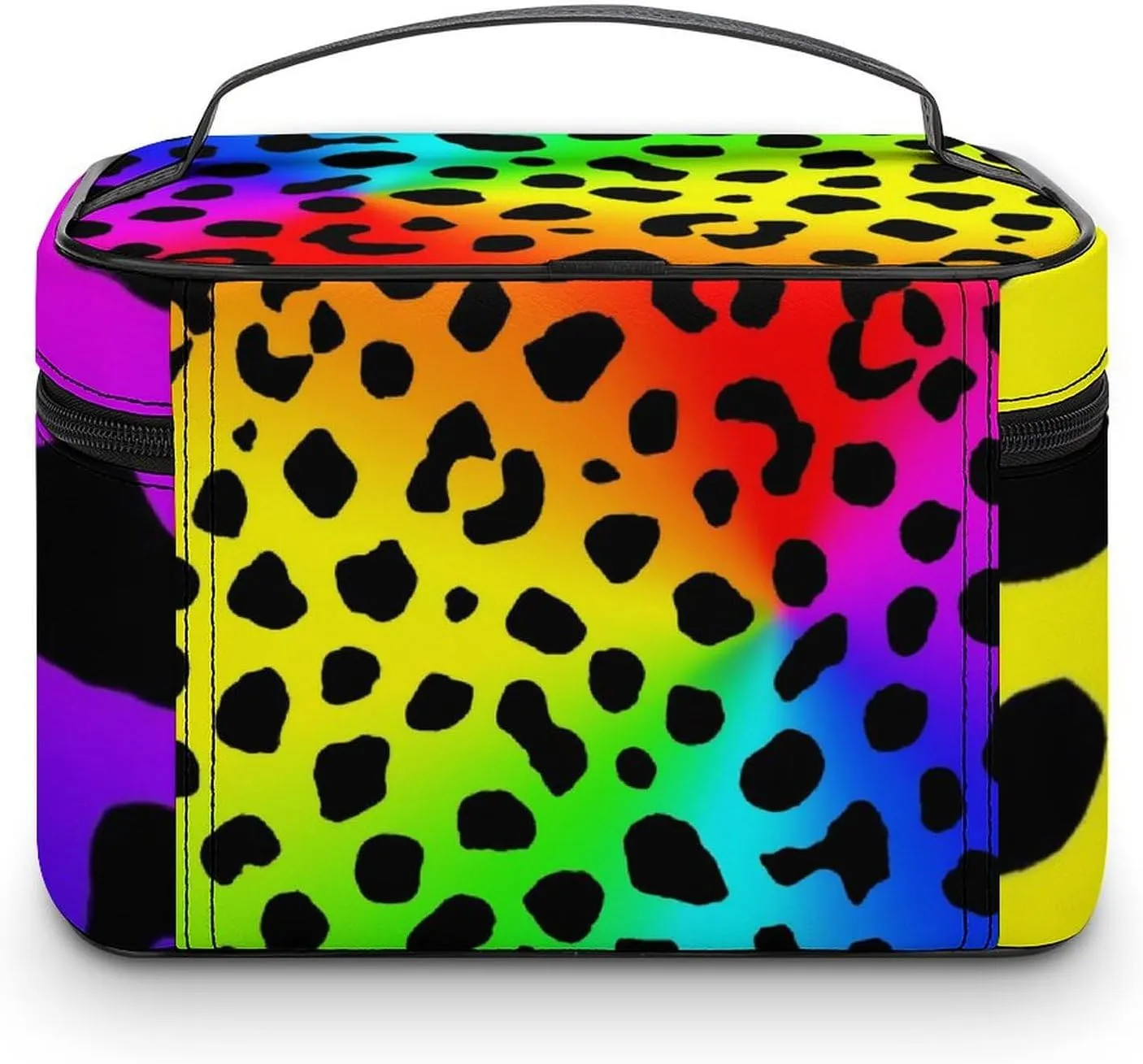 Womens Travel Makeup Bag, Waterproof Cosmetic Organizer Case Rainbow Colorful Cheetah Leopard Print Toiletry Storage Bag with Zipper Mesh Pouch