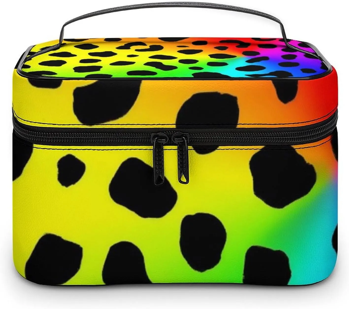 Womens Travel Makeup Bag, Waterproof Cosmetic Organizer Case Rainbow Colorful Cheetah Leopard Print Toiletry Storage Bag with Zipper Mesh Pouch