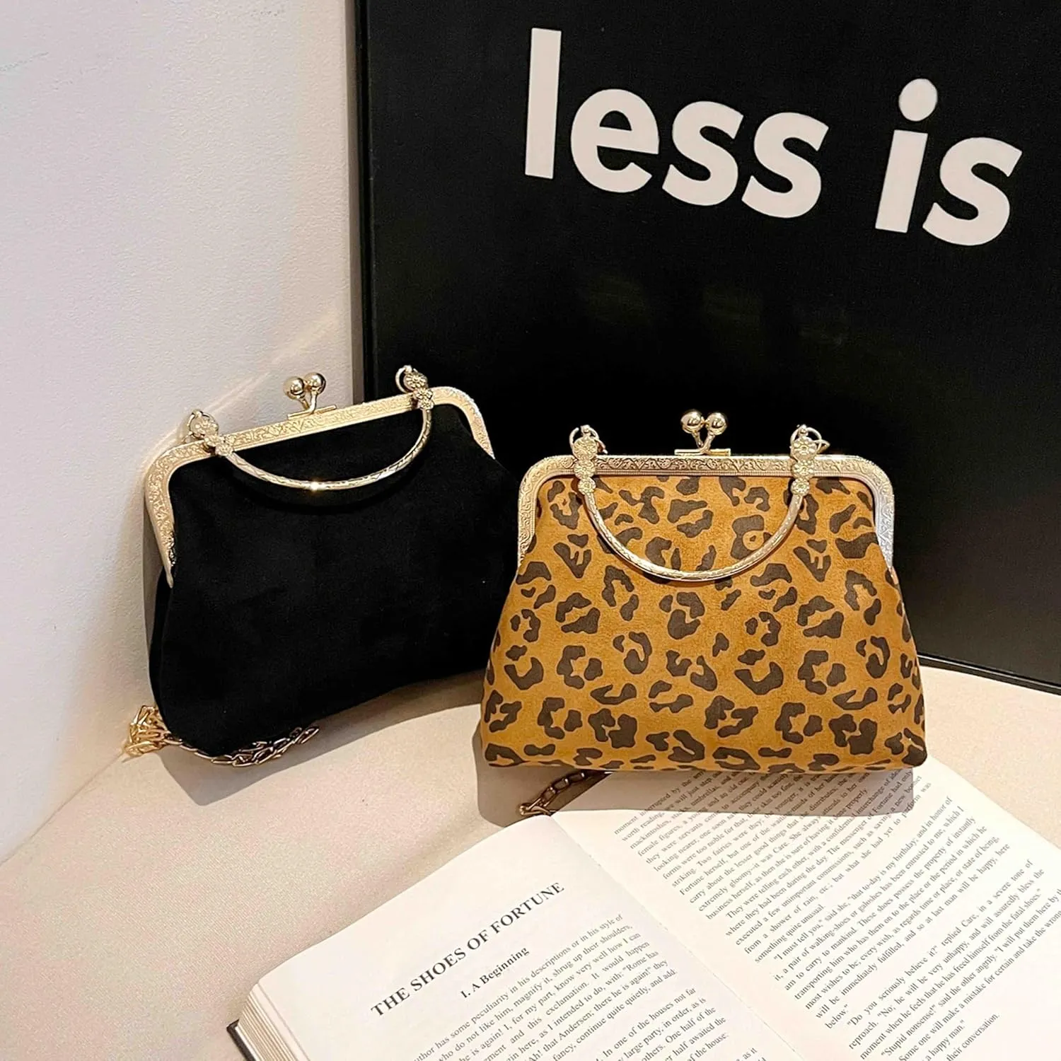 Women's vintage Kiss Lock Handbag Purse Crossbody Shoulder Bag with Chain Strap