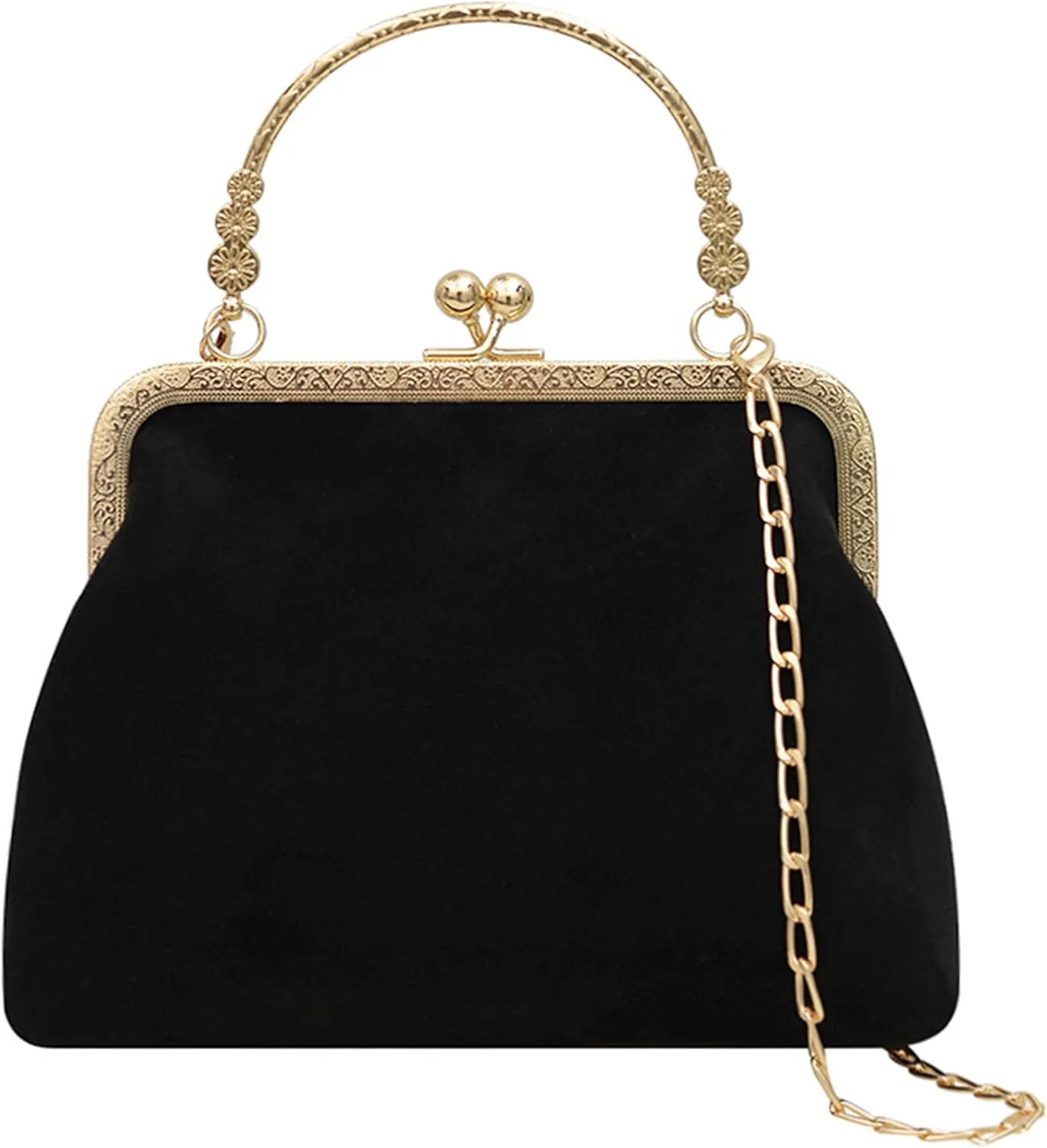 Women's vintage Kiss Lock Handbag Purse Crossbody Shoulder Bag with Chain Strap
