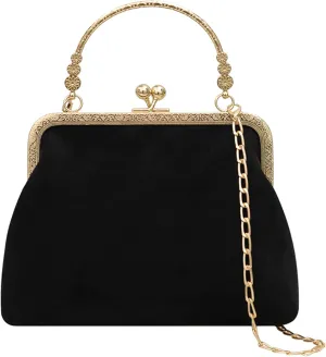 Women's vintage Kiss Lock Handbag Purse Crossbody Shoulder Bag with Chain Strap