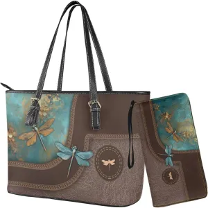 Womens Wallet and Purse Set Tote Bag Hobo Shoulder Handbag with Matching Purse Pu Leather Top Handle Handbag