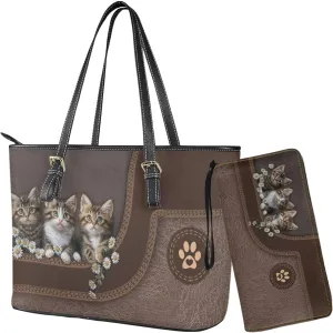 Womens Wallet and Purse Set Tote Bag Hobo Shoulder Handbag with Matching Purse Pu Leather Top Handle Handbag
