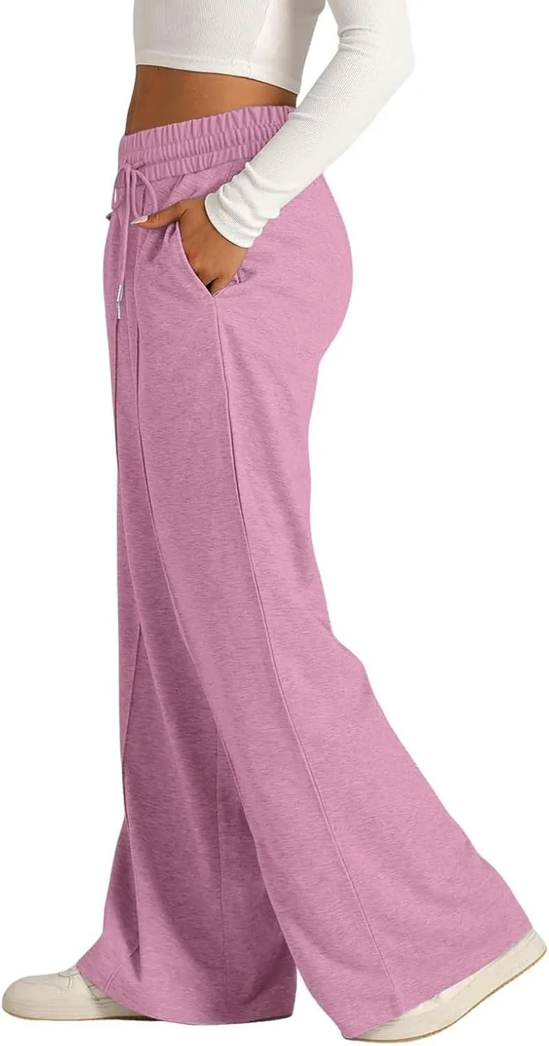 Womens Wide Leg Sweatpant High Waist Cotton Baggy Casual Drawstring Yoga Lounge Pants with Pockets
