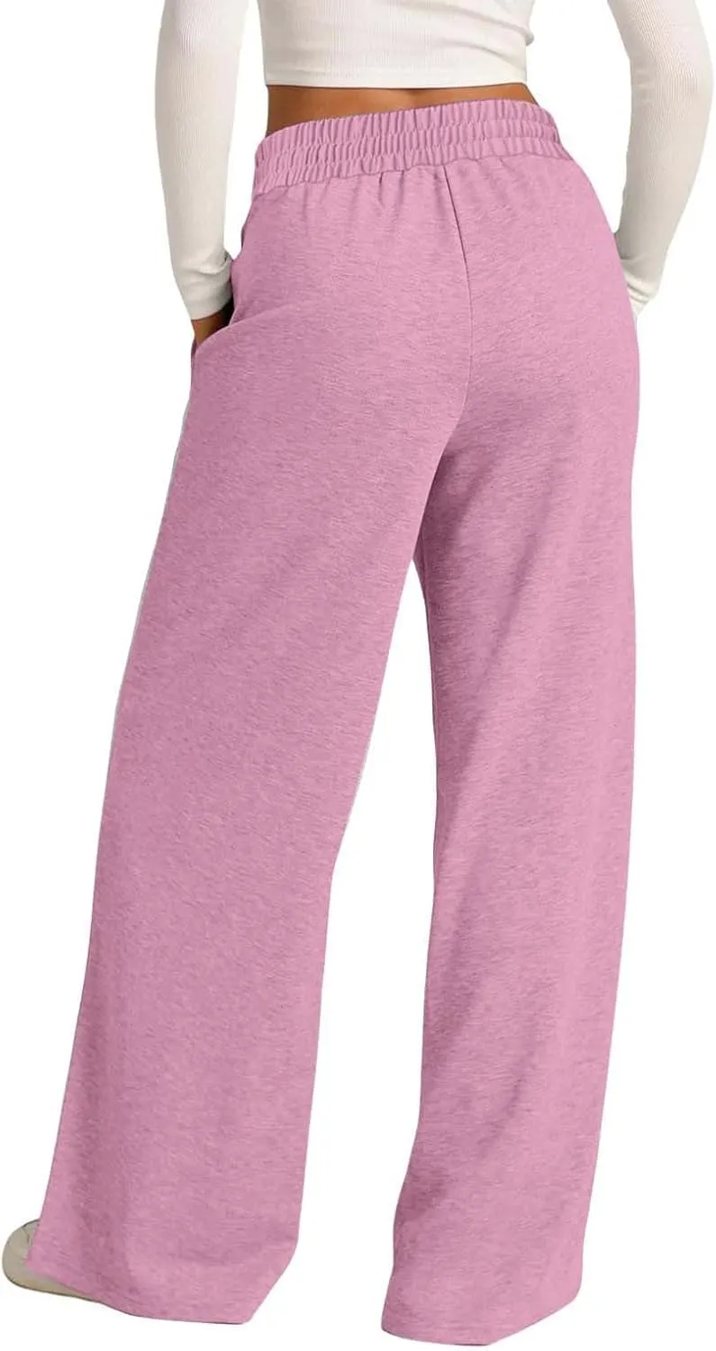 Womens Wide Leg Sweatpant High Waist Cotton Baggy Casual Drawstring Yoga Lounge Pants with Pockets