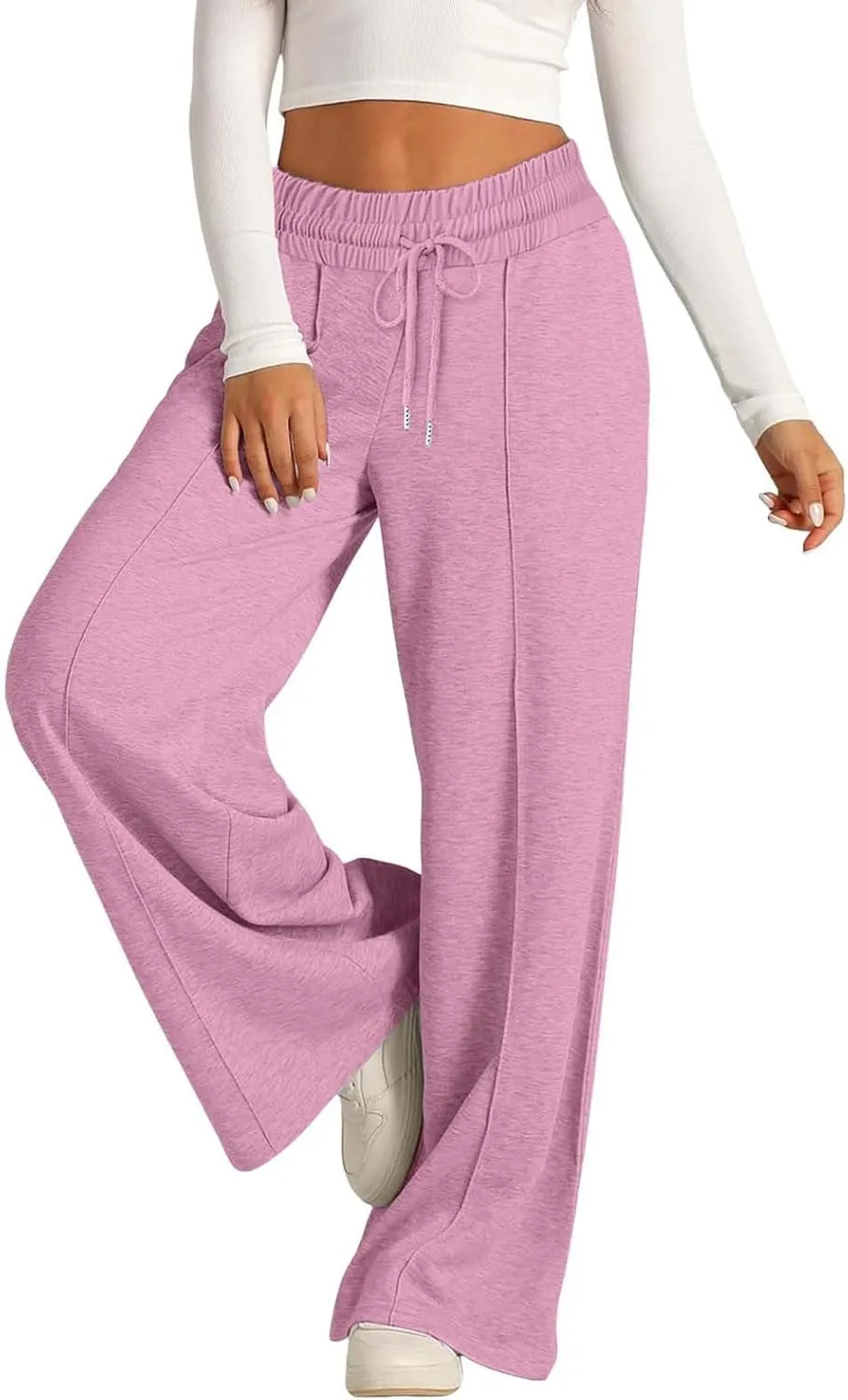 Womens Wide Leg Sweatpant High Waist Cotton Baggy Casual Drawstring Yoga Lounge Pants with Pockets