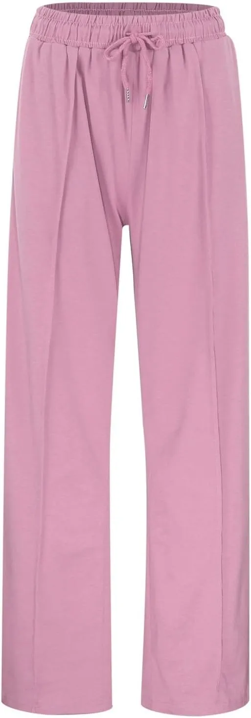 Womens Wide Leg Sweatpant High Waist Cotton Baggy Casual Drawstring Yoga Lounge Pants with Pockets