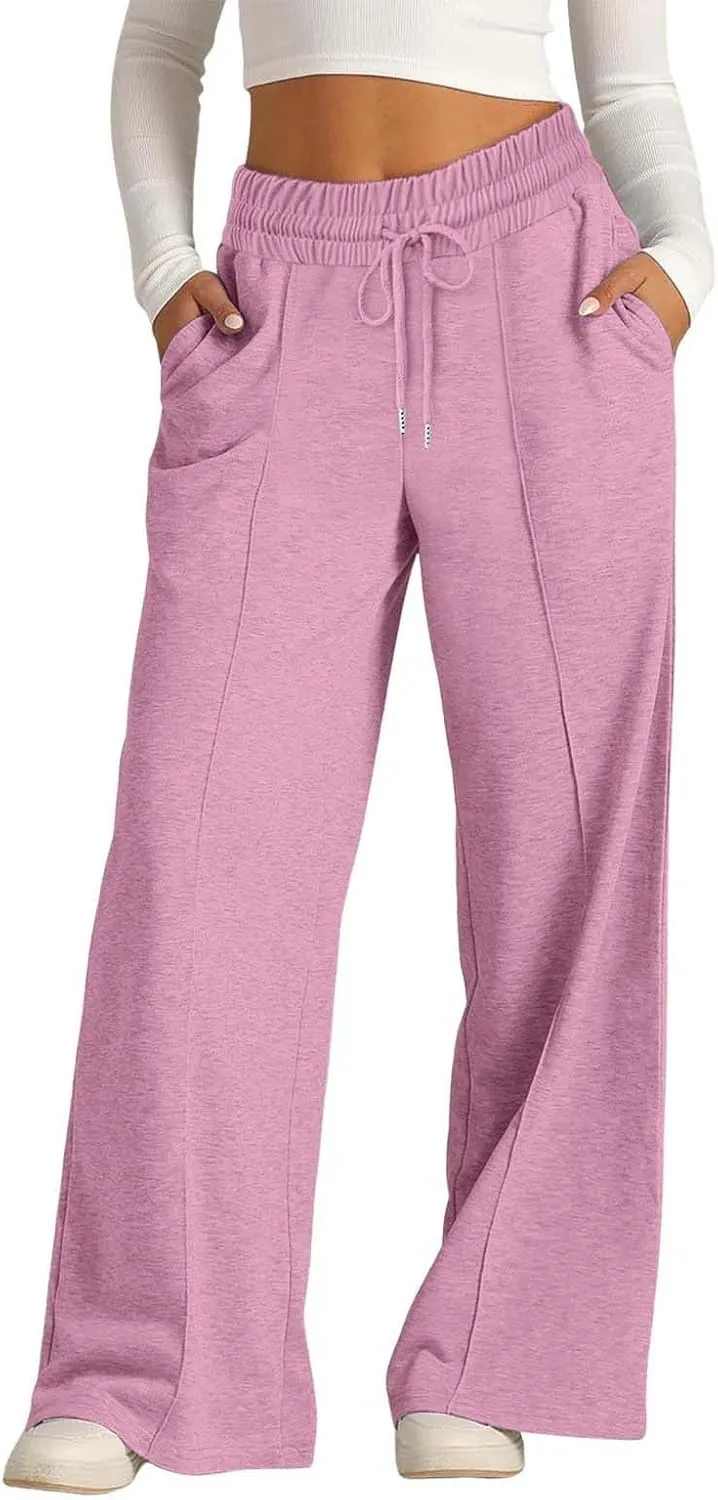 Womens Wide Leg Sweatpant High Waist Cotton Baggy Casual Drawstring Yoga Lounge Pants with Pockets