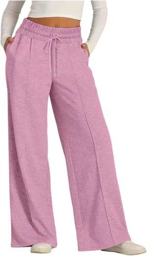 Womens Wide Leg Sweatpant High Waist Cotton Baggy Casual Drawstring Yoga Lounge Pants with Pockets