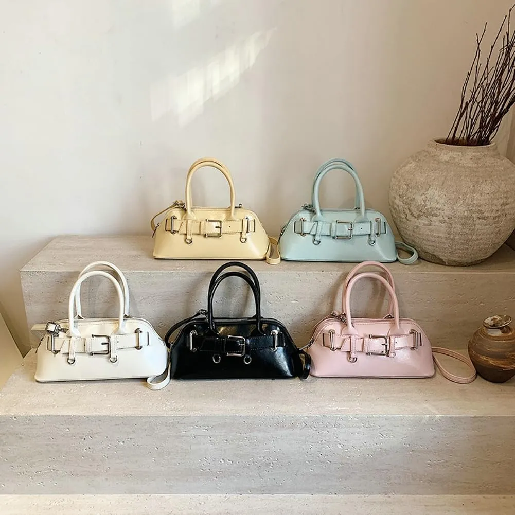 Women's Y2k Purse Buckle Belt Leather Tote Handbag Trendy Top Handle Shoulder Bag Satchel Underarm Crossbody Purses