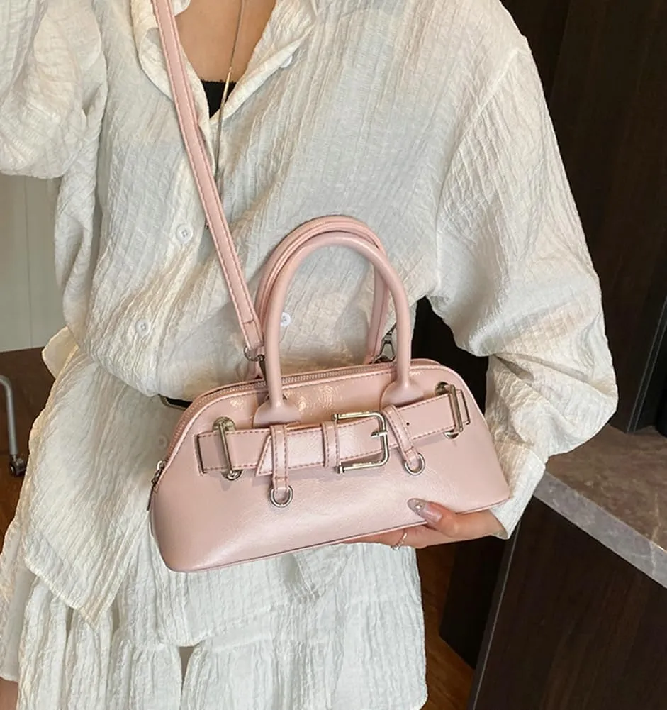 Women's Y2k Purse Buckle Belt Leather Tote Handbag Trendy Top Handle Shoulder Bag Satchel Underarm Crossbody Purses