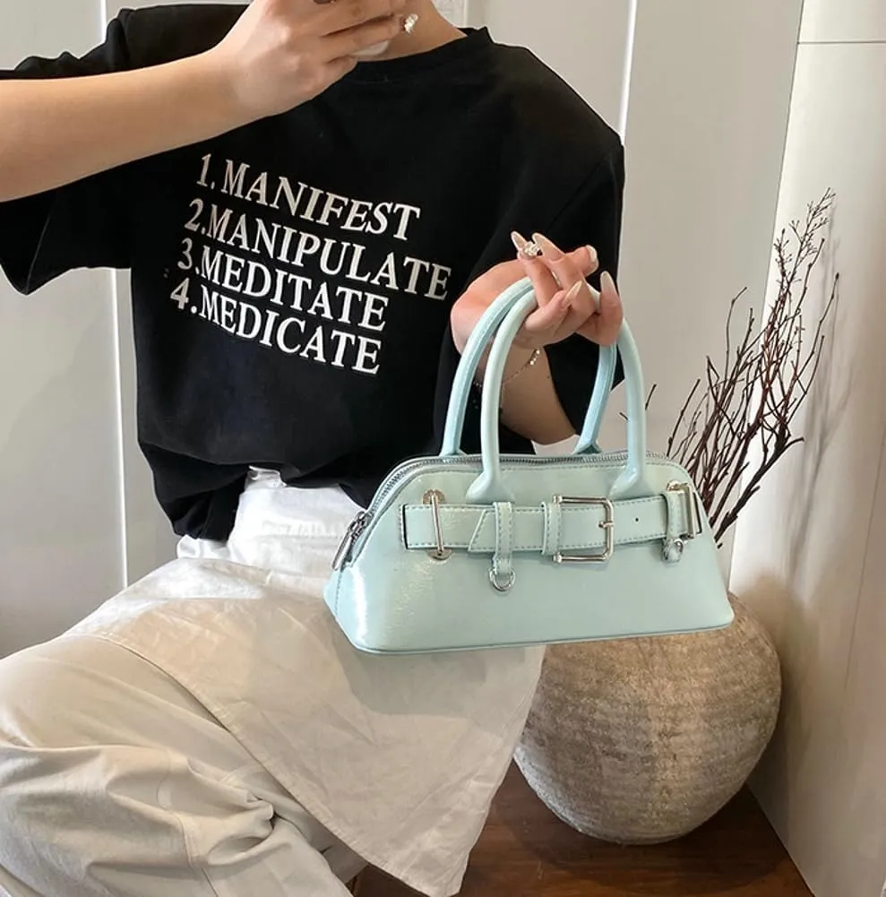 Women's Y2k Purse Buckle Belt Leather Tote Handbag Trendy Top Handle Shoulder Bag Satchel Underarm Crossbody Purses