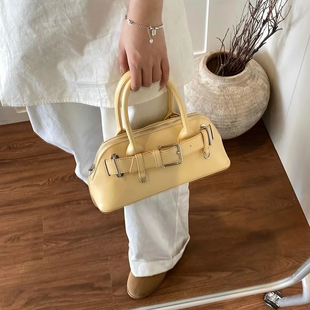 Women's Y2k Purse Buckle Belt Leather Tote Handbag Trendy Top Handle Shoulder Bag Satchel Underarm Crossbody Purses