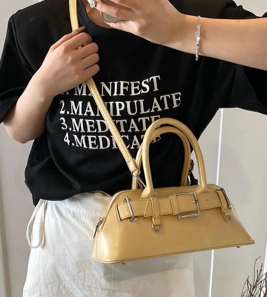 Women's Y2k Purse Buckle Belt Leather Tote Handbag Trendy Top Handle Shoulder Bag Satchel Underarm Crossbody Purses