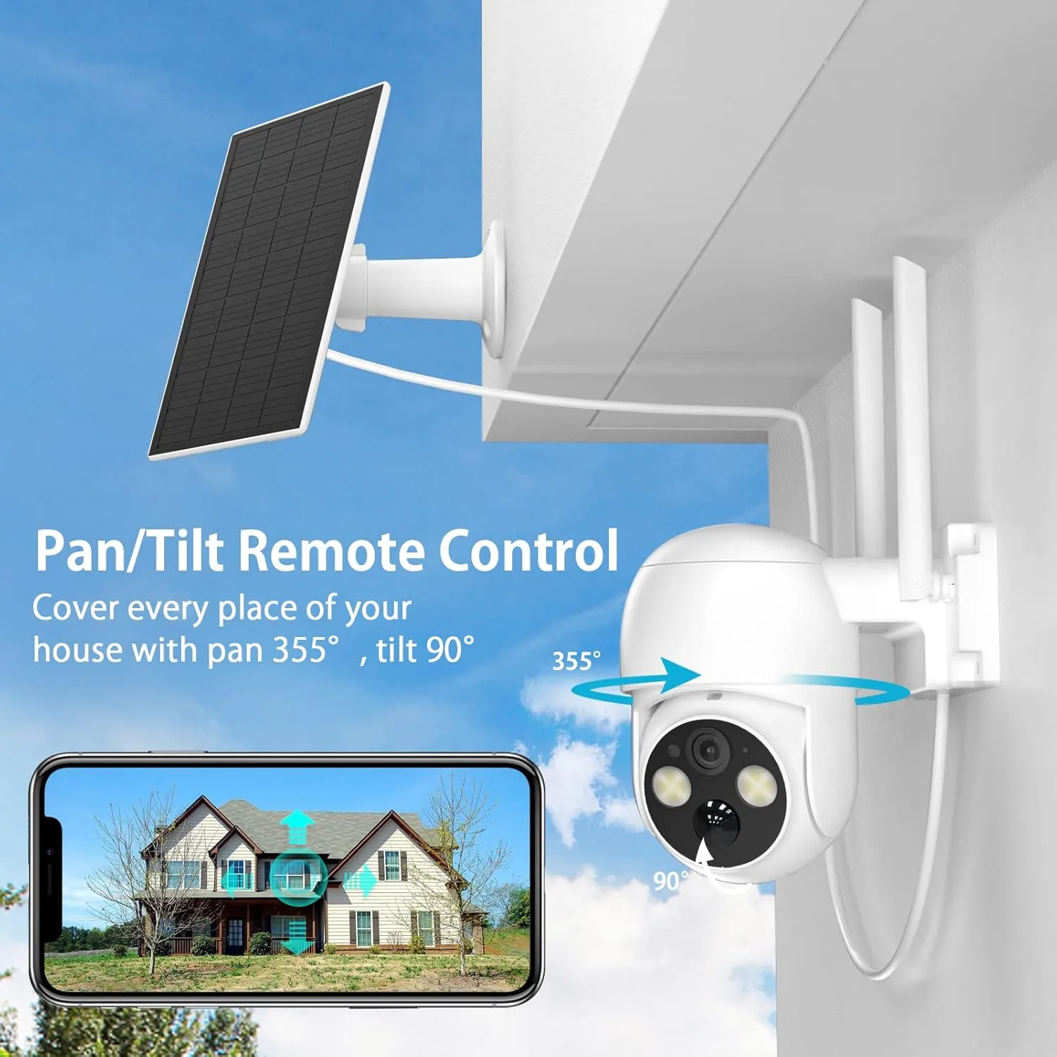 WOOLINK 2PCS 4MP Solar Security Cameras Wireless Outdoor, 2.5K Solar/Battery Powered Camera for Home Security, Pan/Tilt 2.4Ghz WiFi Camera with PIR, 2-Way Audio, Cloud/SD, Color Night Vision