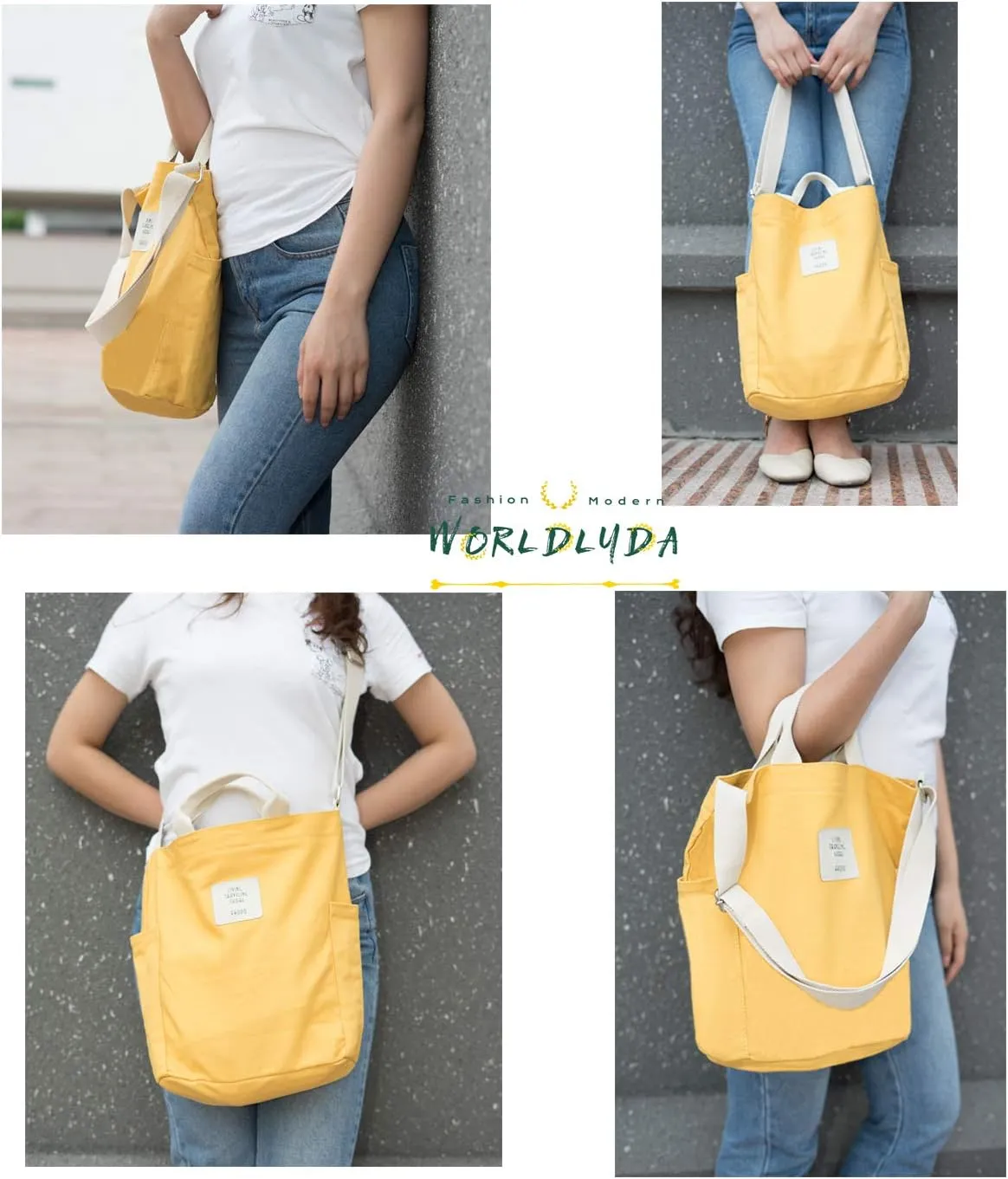 Worldlyda Women Canvas Tote Purse Large Shoulder Bag Casual Crossbody Hobo Top Handle Handbags